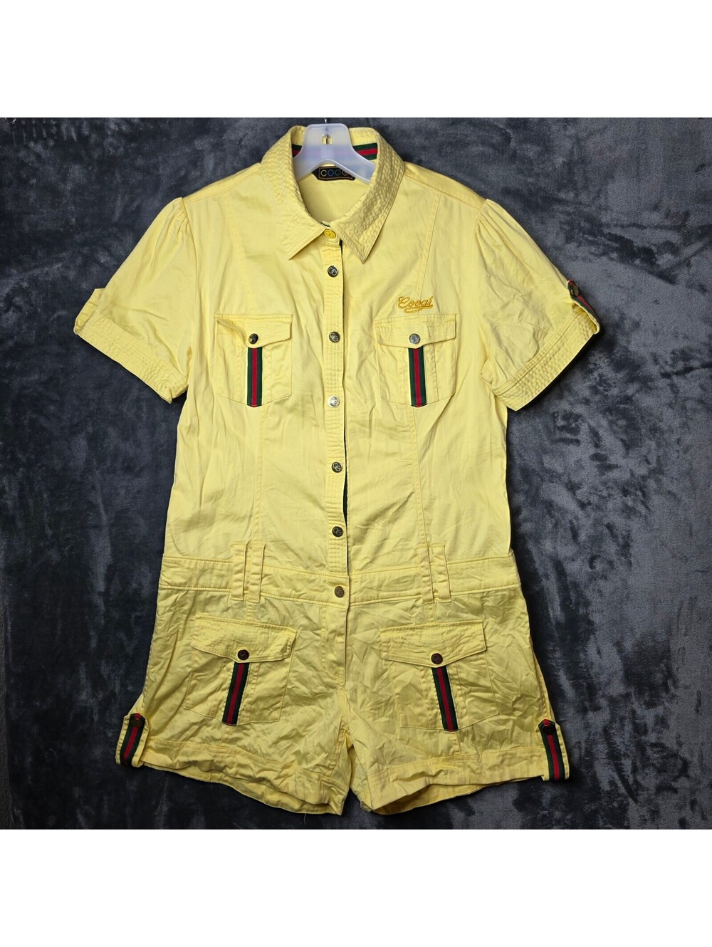 Vintage Y2K COOGI Yellow Utility Romper Jumpsuit Women's Sz 11/12
